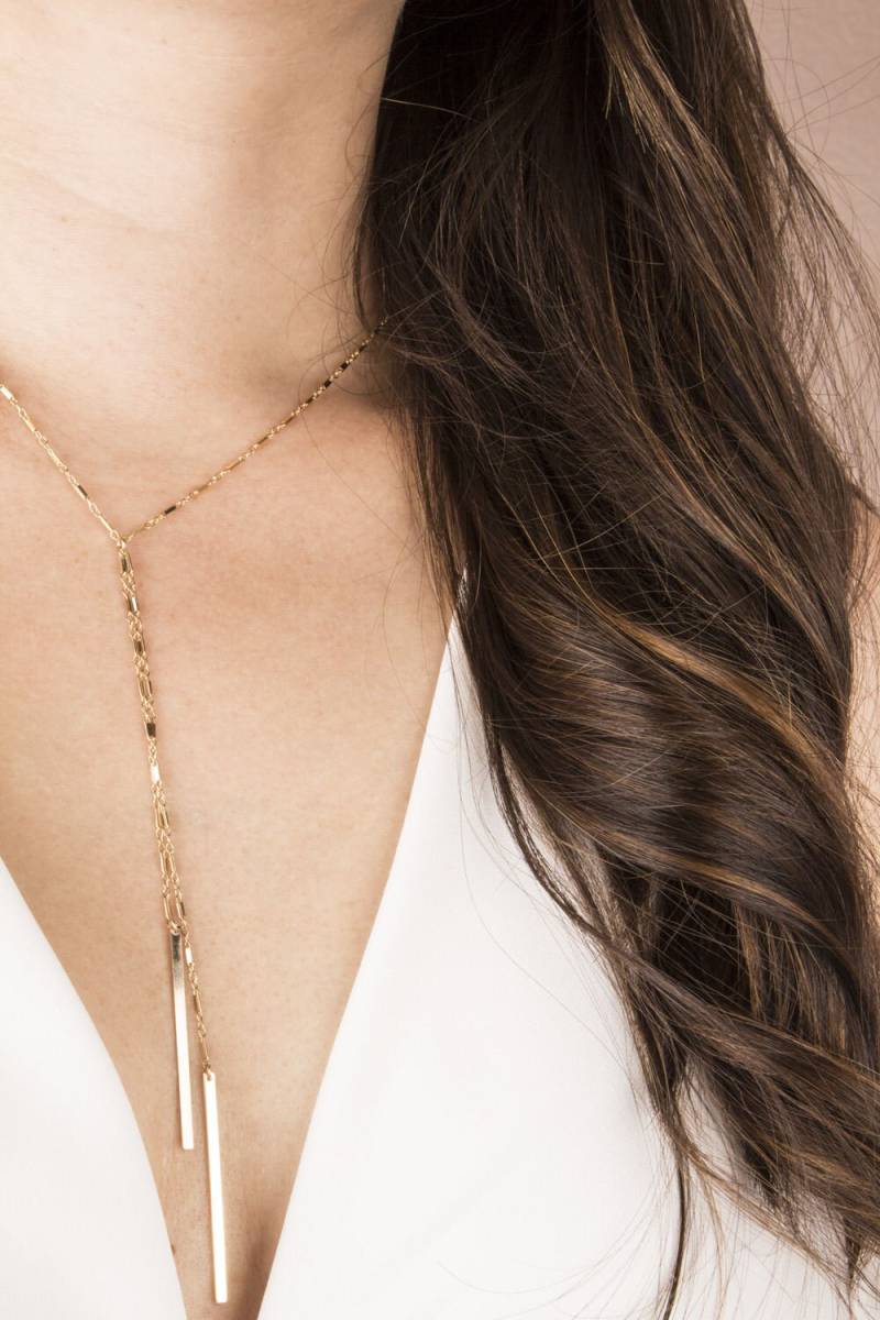Dünne Bar Drop Halskette, Zierliche Y Lariat Link Einfache Halskette in Sterling Silber Oder 14K Gold Gefüllt von LaciAndGold