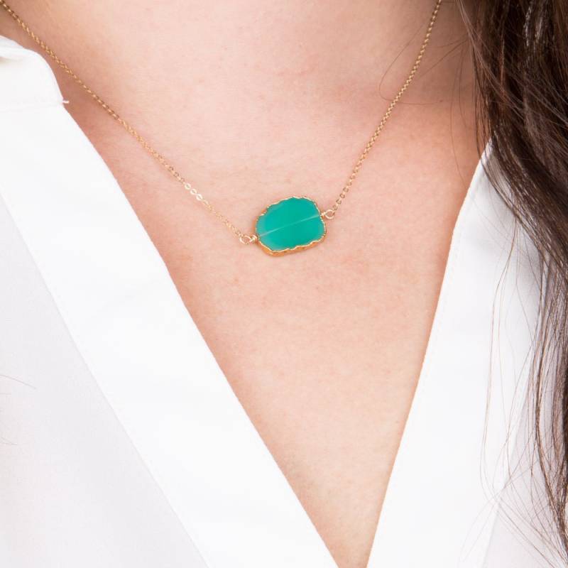 Edelstein Scheibe Halskette, Goldrand Labradorit, Türkis, Chalcedon Anhänger, Gold von LaciAndGold