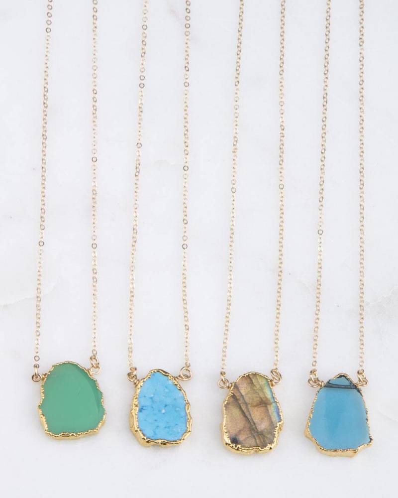 Edelstein Scheibe Halskette, Goldrand Labradorit, Türkis, Chrysopras Anhänger, Gold von LaciAndGold