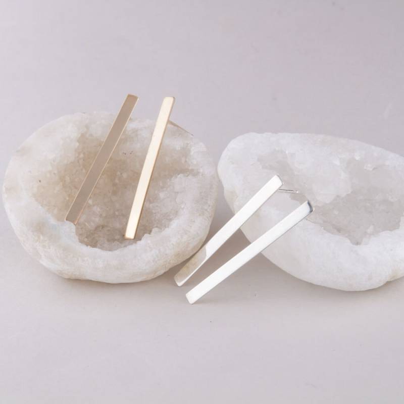 Gold Bar Ohrringe, Lange Ohrringe in Sterling Silber Oder 14K Gefüllt, Einfache Linie Geschenk Für Sie, Ohrstecker von LaciAndGold