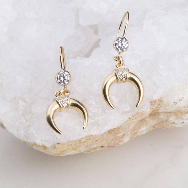 Gold Zirkonia Halbmond Mond Baumeln Ohrringe, Brautjungfer Geschenk, Geschenk Für Sie, Boho Cz Ohrringe von LaciAndGold