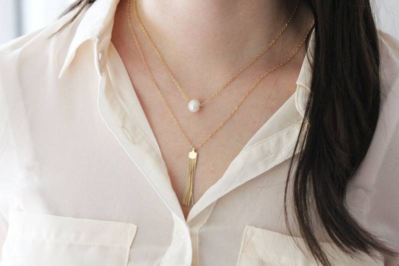 Lange Gold Quaste Halskette, Chaintassel Kette Fransen Schichtung Halsketten, Lange Kurze Oder Länge Ketten von LaciAndGold