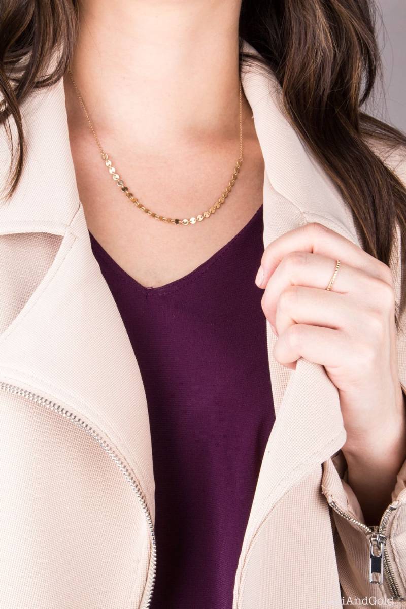 Multi Plättchen Goldkette in 14K Gold Filled Oder Sterling Silber, Goldene Kleiner Kreis Halskette, Goldmünze Einfache Minimal Disk Halskette von LaciAndGold