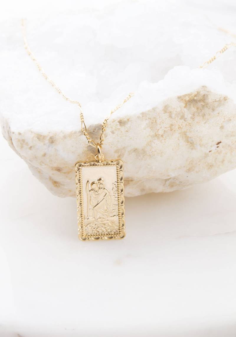 Saint Christopher Gold Vergoldet Über Sterling Silber Rechteck Kleine Oder Große Halskette, Reisende Schützen Sie Uns Halskette von LaciAndGold