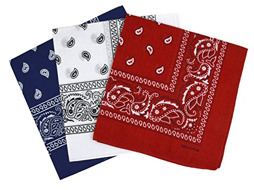 Set 3 bandanas paisley damen und herren rot, weiß, dunkelblau 57x57cm von Laciteinterdite