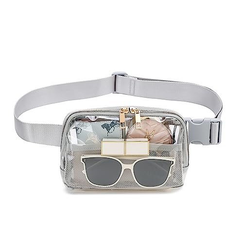 Transparente Bauchtasche, Stadion-zugelassen, für Damen und Herren, mit verstellbarem Riemen, Crossbody-Gürteltasche für Konzerte, Wandern, Laufen, Grau/transparent, Einheitsgröße von Lackycc