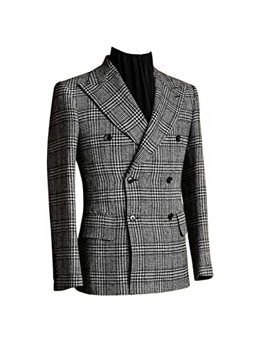 Lacoac Herren Blazer Hahnentritt-Anzugsjacke zweireihig Knöpfe Spitz Revers Bräutigam von Lacoac