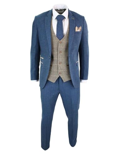 Lacoac Herren Herringbone Geprüft Anzug Notch Revers Dreiteilig Einreihig Geknöpft Smokings Hochzeit Geschäftsessen Abschlussball von Lacoac