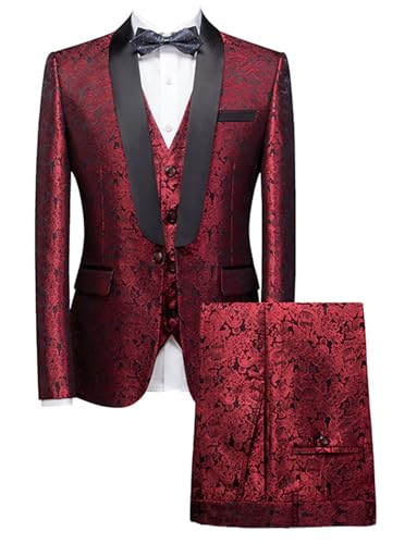 Lacoac Herren Jacquard Anzug 3-Teilig Smokings Formelle Weihnachtsfeier Jacke+Weste+Hose von Lacoac