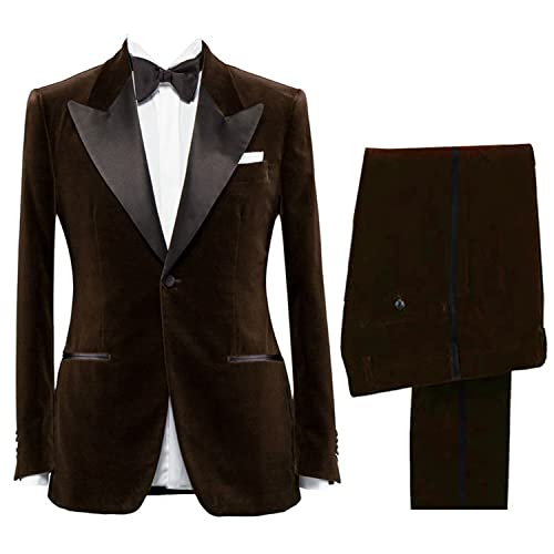 Lacoac Herren Samt Anzug Zweiteilig Spitze Revers Smokings Jacke Hose Set EIN Knopf Hochzeit Prom Party Täglich von Lacoac