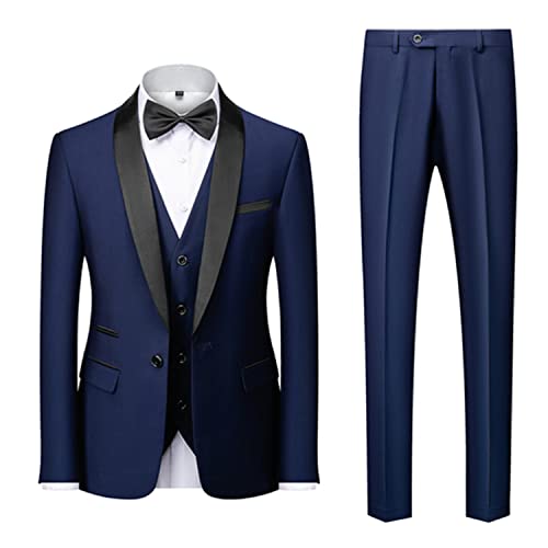 Lacoac Herren Solide dreiteilige Anzug Schal Revers EIN-Knopf-Jacke Weste & Hose Daily Business Hochzeit Smokings von Lacoac