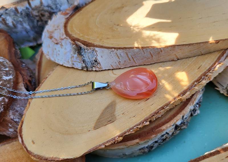 Achat Kette Silber Tropfen Orange Rot Aprikosenachat von LacooniSchmuck