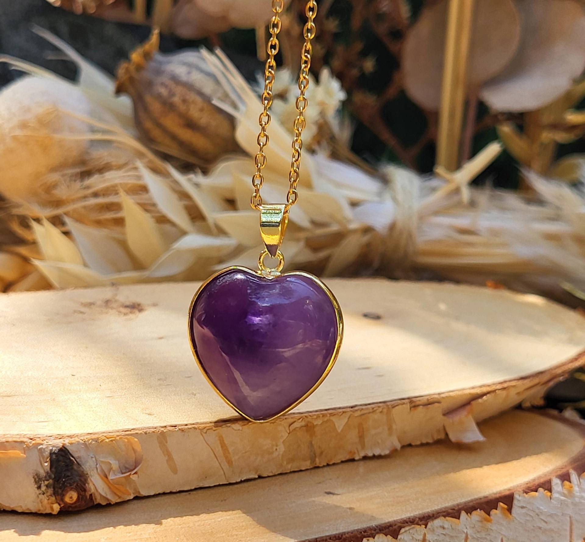 Amethyst Herz Kette Gold Edelsteinkette Edelstein Amethyst Herz Kette Gold Edelsteinkette Edelstein von LacooniSchmuck