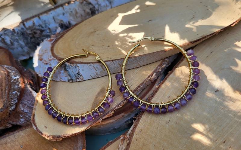 Amethyst Ohrringe Gold Edelstein Creolen von LacooniSchmuck