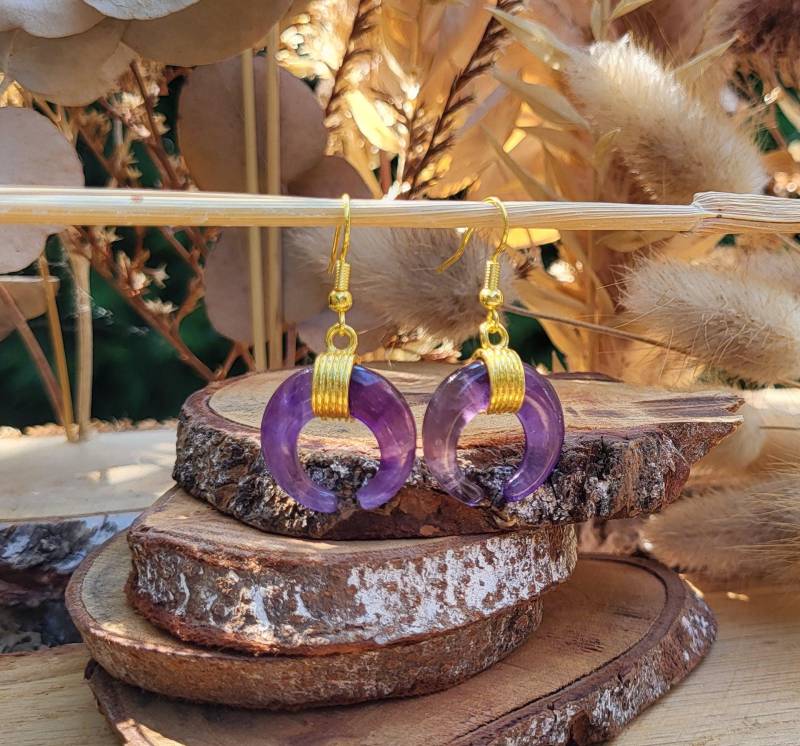 Amethyst Ohrringe Halbmond Gold Mond Edelstein Ohrhänger von LacooniSchmuck