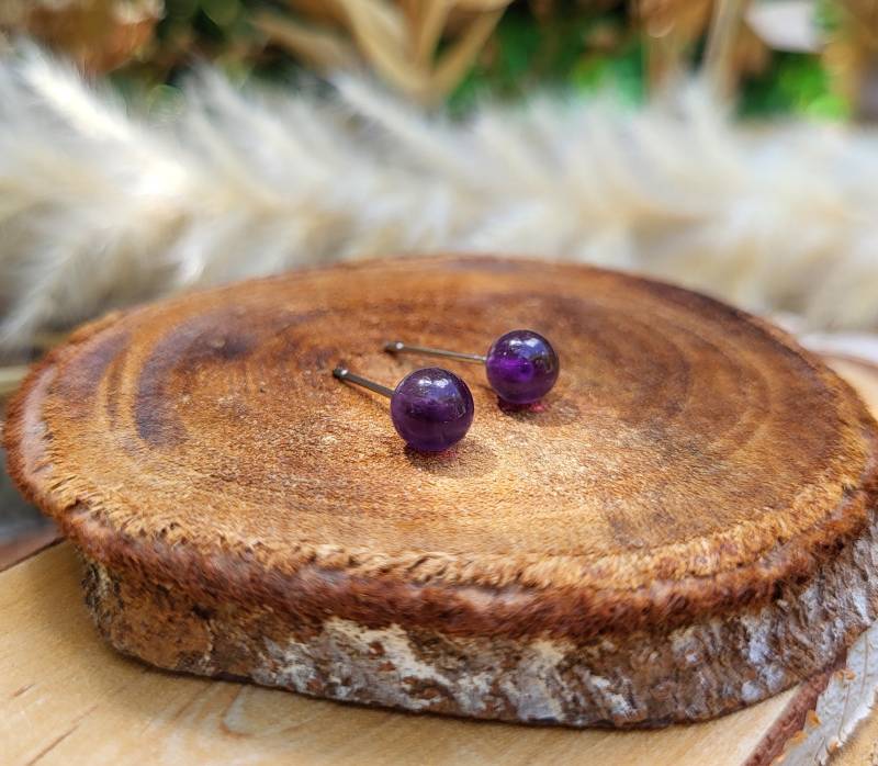 Amethyst Ohrstecker 6mm Perlen Ohrringe Silberedelstein von LacooniSchmuck