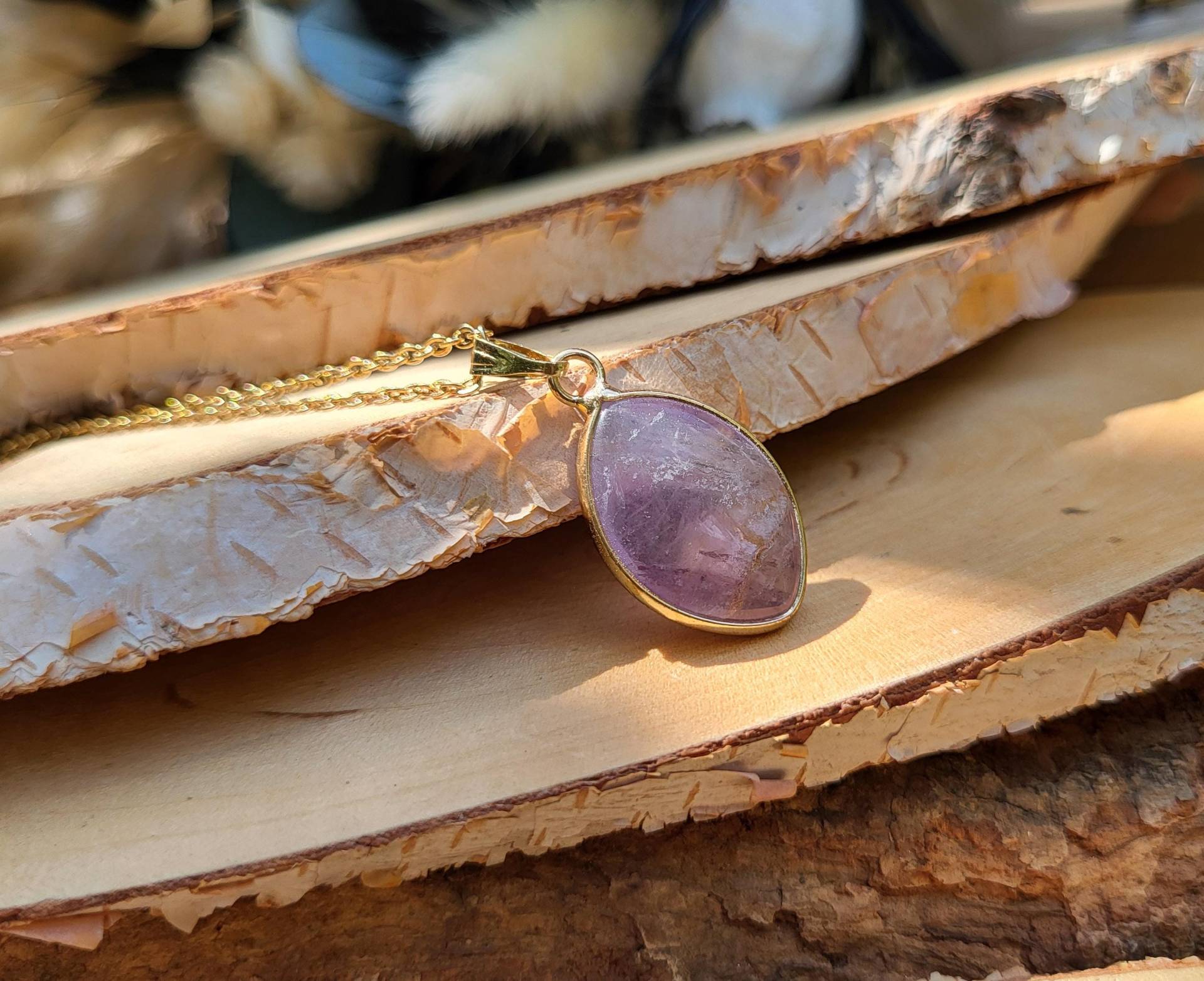 Amethyst Tropfen Kette Gold Edelsteinkette Unikat von LacooniSchmuck