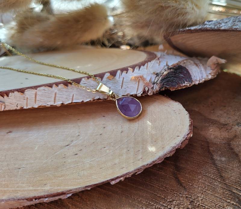 Amethyst Tropfen Kette Gold Goldkette Edelsteinkette von LacooniSchmuck