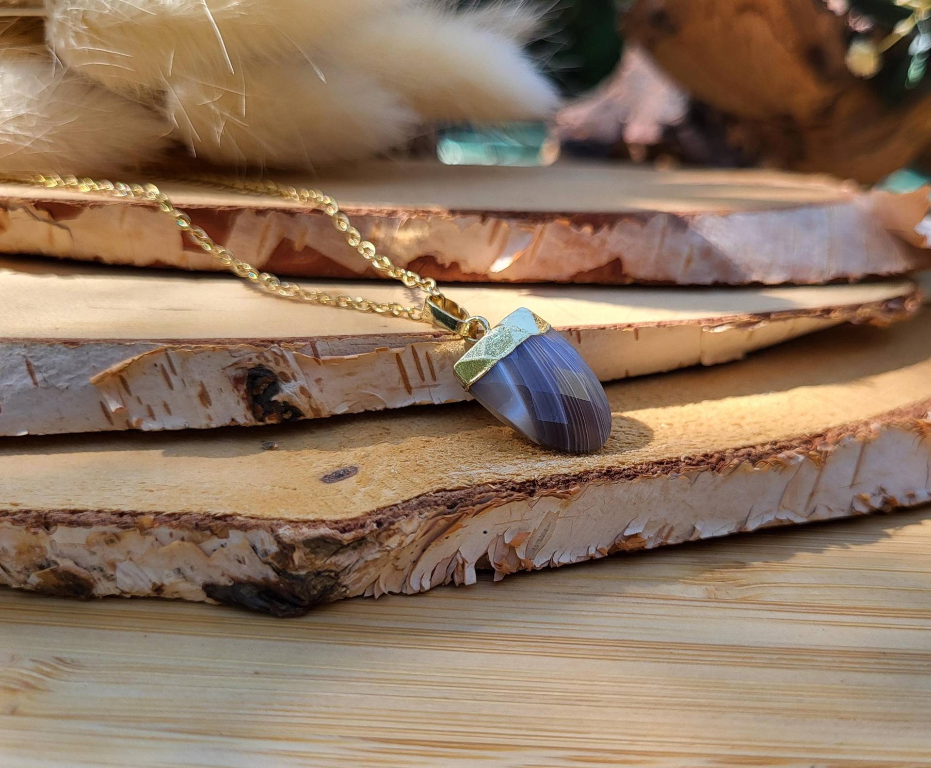 Botswana Achat Kette Gold Edelsteinkette von LacooniSchmuck