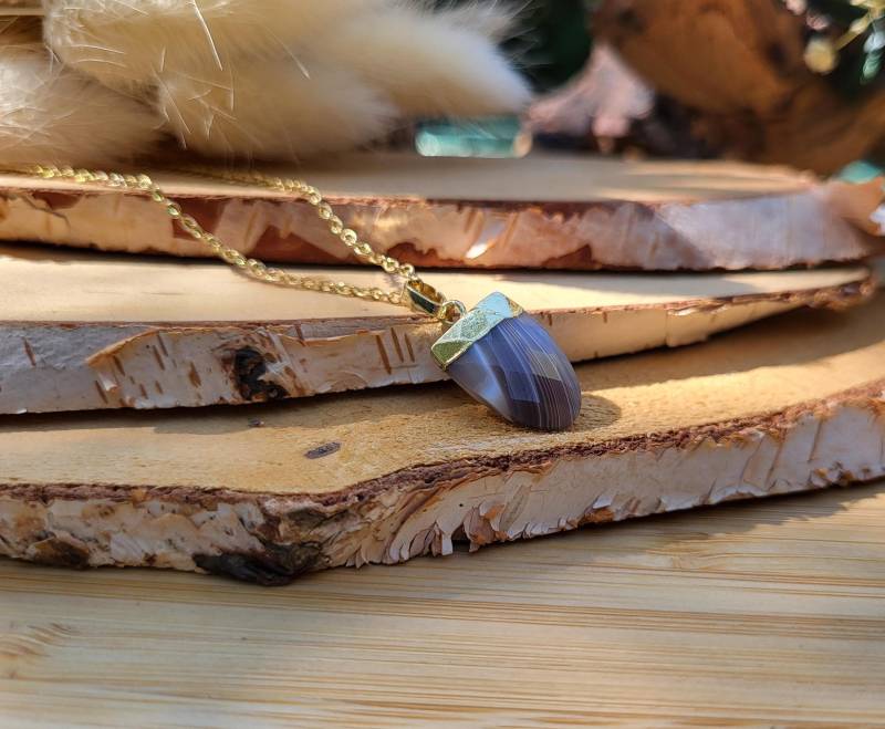 Botswana Achat Kette Gold Edelsteinkette von LacooniSchmuck