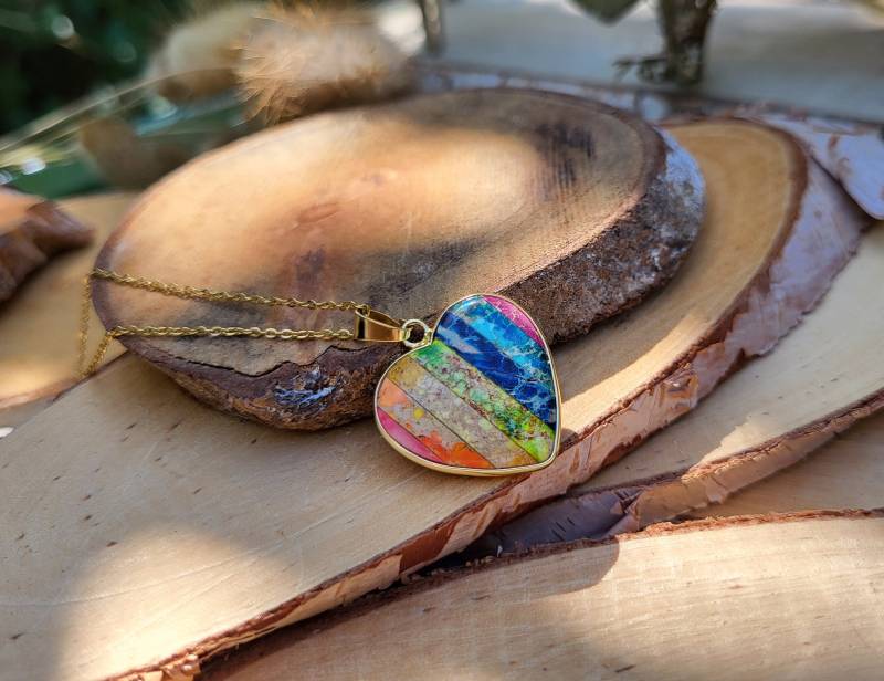 Chakra Herz Jaspis Kette Gold 7 Chakren von LacooniSchmuck