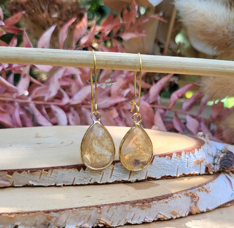 Citrin Tropfen Ohrringe Gold Edelsteinohrringe Edelstein Ohrhänger von LacooniSchmuck