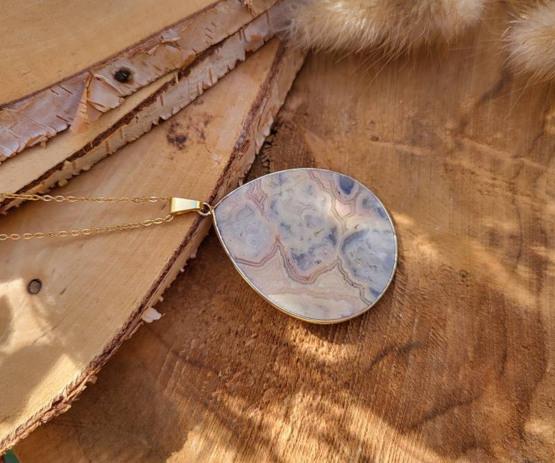 Crazy Lace Achat Tropfen Kette Gold Edelsteinkette von LacooniSchmuck