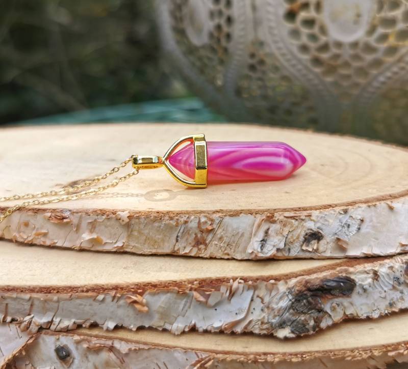 Edelstein Achat Pink Kette Gold Stift Goldkette von LacooniSchmuck