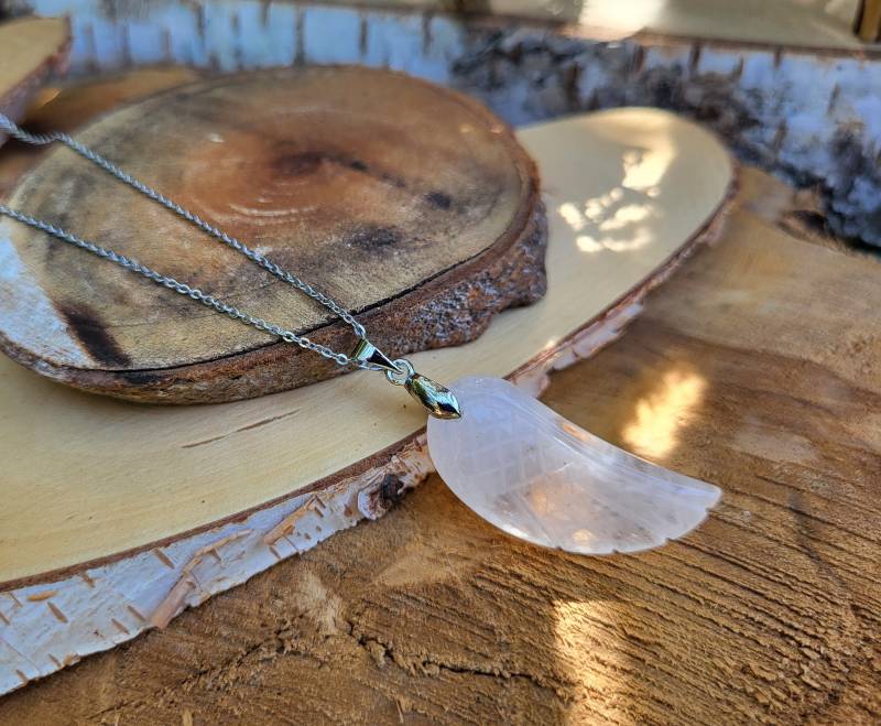 Edelstein Bergkristall Kette Silber Flügel Goldkette Edelstahl Vergoldet von LacooniSchmuck