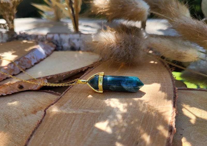 Edelstein Moosachat Kette Gold Stift von LacooniSchmuck