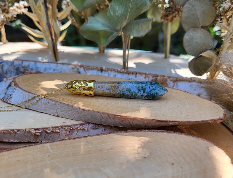 Edelstein Moosachat Kette Gold Stift von LacooniSchmuck