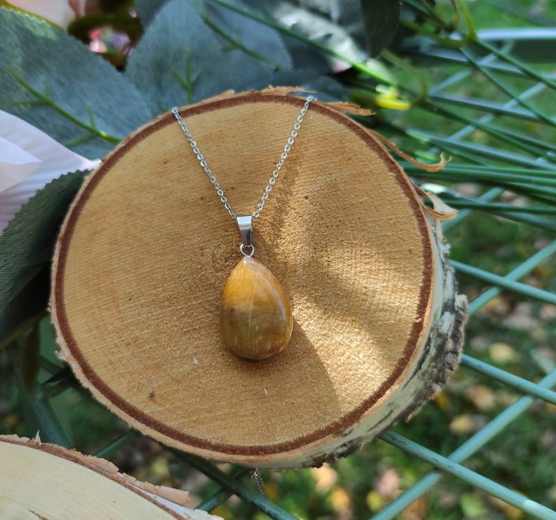 Edelstein Tigerauge Kette Silber Tropfen Edelstahl Versilbert von LacooniSchmuck