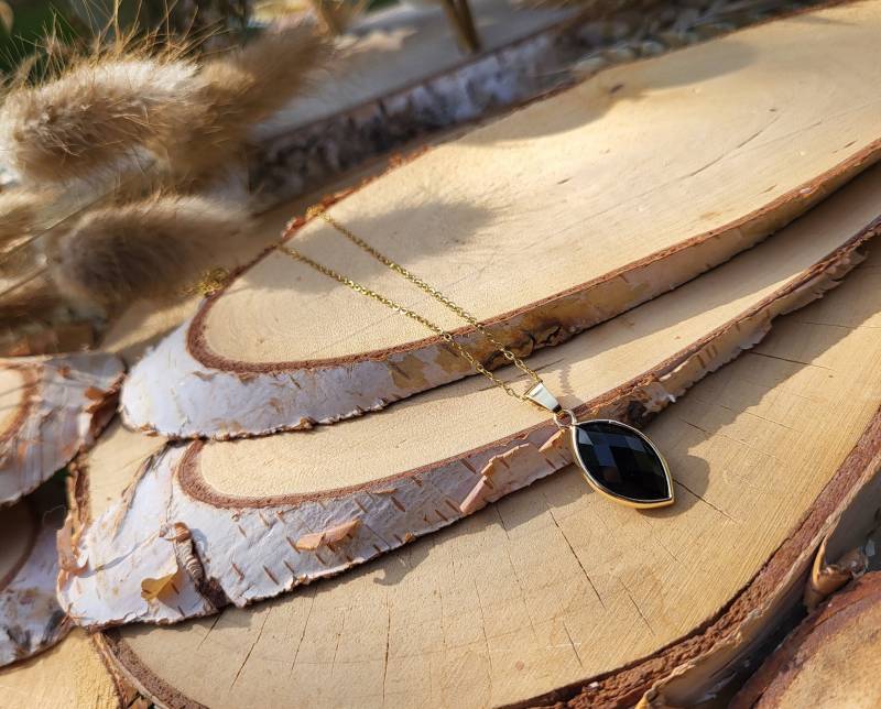 Edelstein Turmalin Schwarz Kette Gold Goldkette Edelstahl Vergoldet von LacooniSchmuck