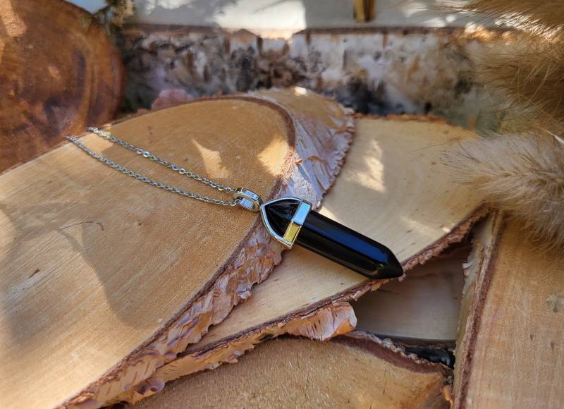 Turmalin Kette. Schwarz Silber Stift Edelsteinkette Edelstein von LacooniSchmuck