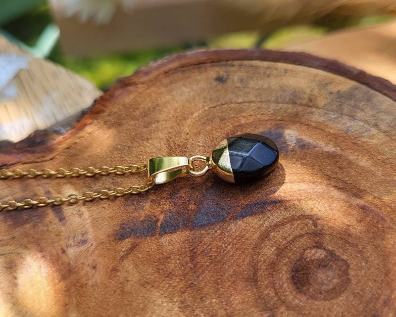 Edelstein Turmalintropfen Schwarz Kette Gold Turmalin Goldkette Edelstahl Vergoldet von LacooniSchmuck