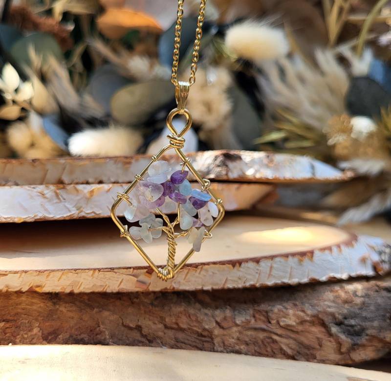 Fluorit Baum Kette Gold Bunt Edelsteinkette Edelstein von LacooniSchmuck