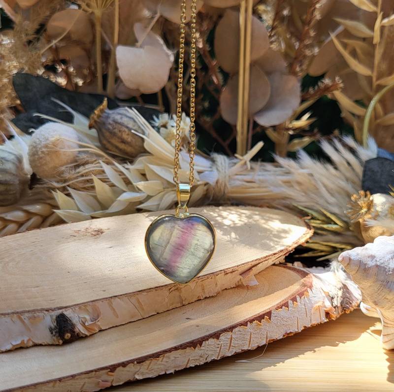 Fluorit Herz Kette Gold Lila Blauer Edelsteinkette Edelstein von LacooniSchmuck