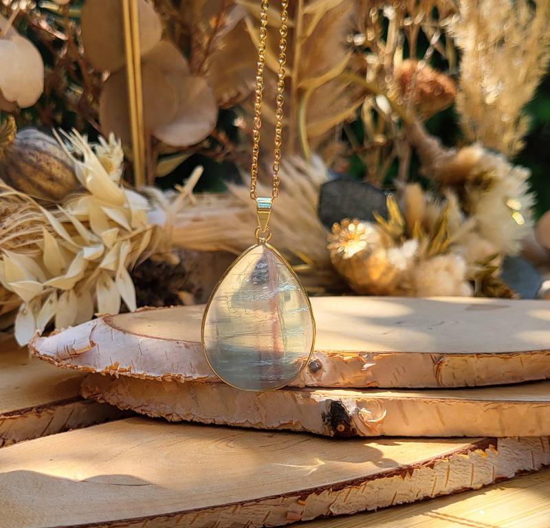 Fluorit Tropfen Kette Gold Edelsteinkette Edelstein von LacooniSchmuck