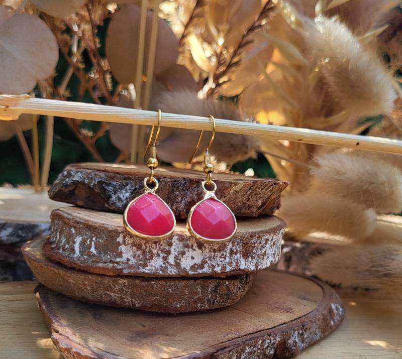 Jade Ohrringe Pink Rot Gold Edelstein Ohrhänger von LacooniSchmuck