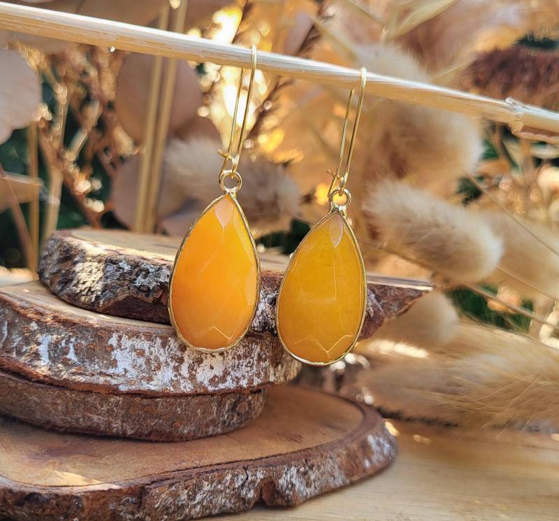 Jade Tropfen Ohrringe Gelb Gold Edelstein von LacooniSchmuck