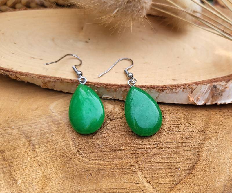 Jade Tropfen Ohrringe Grüne Silber Edelstein von LacooniSchmuck