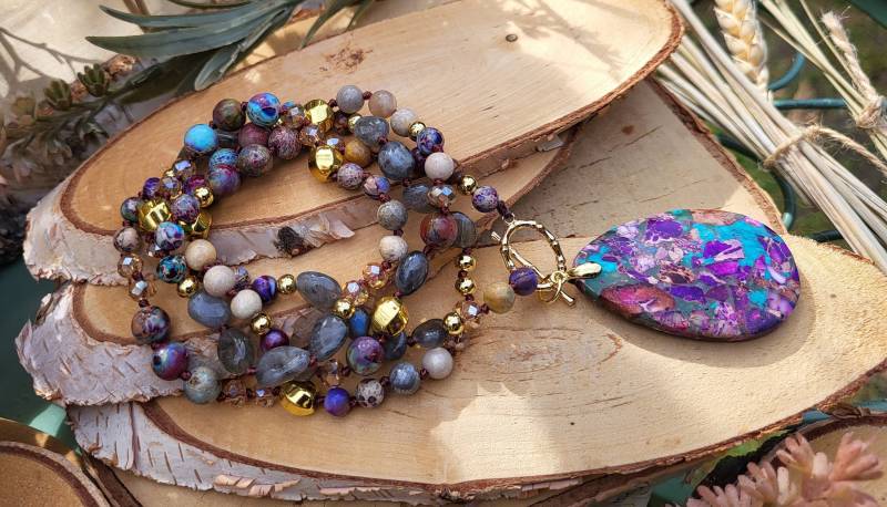 Jaspis Achat Labradorit Kette Gold Anhänger 6mm 8mm von LacooniSchmuck