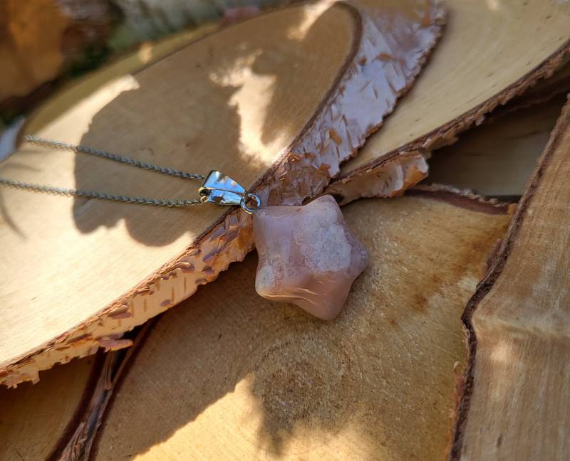 Kirschblüten Achat Blumen Sakura Flower Cherry Kette Silber Stern von LacooniSchmuck