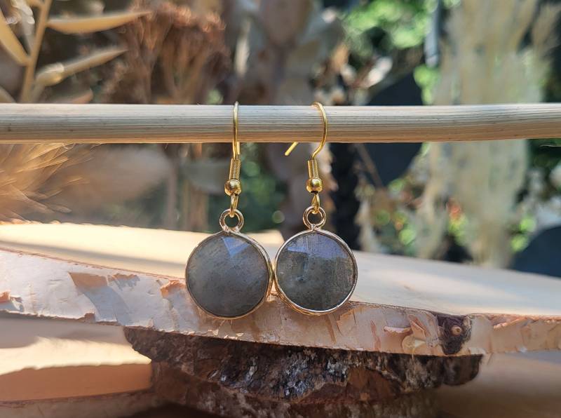 Labradorit Ohrhänger Rund Ohrringe Gold Edelstein von LacooniSchmuck