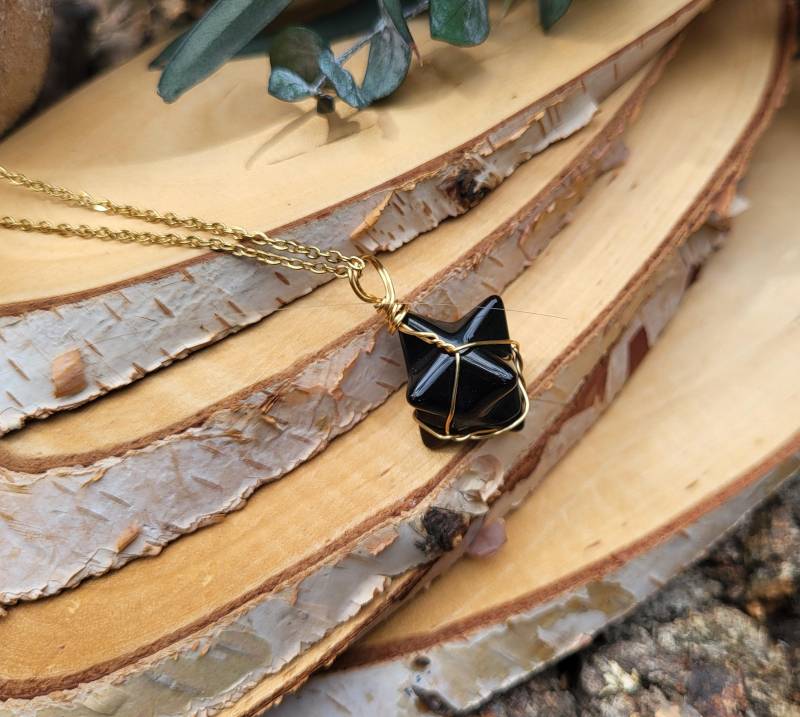Merkaba Stern Turmalin Kette Gold Heilige Geometrie Star Edelsteinkette Schwarzer Edelstein von LacooniSchmuck