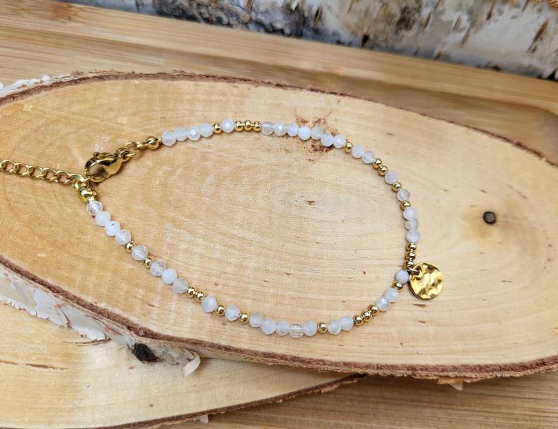 Mondstein Armband 3mm Gold Edelsteinarmband von LacooniSchmuck