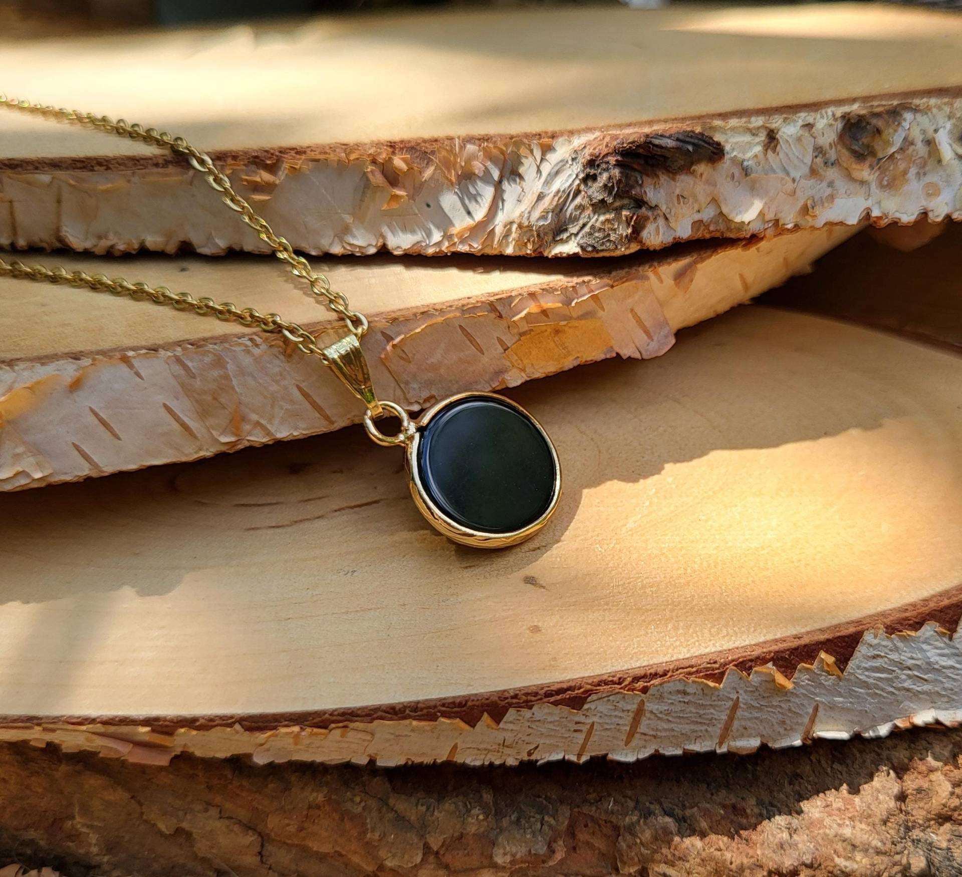 Obsidian Kette Schwarz Gold Rund Edelsteinkette Obsidian Kette Schwarz Gold Rund Edelsteinkette von LacooniSchmuck