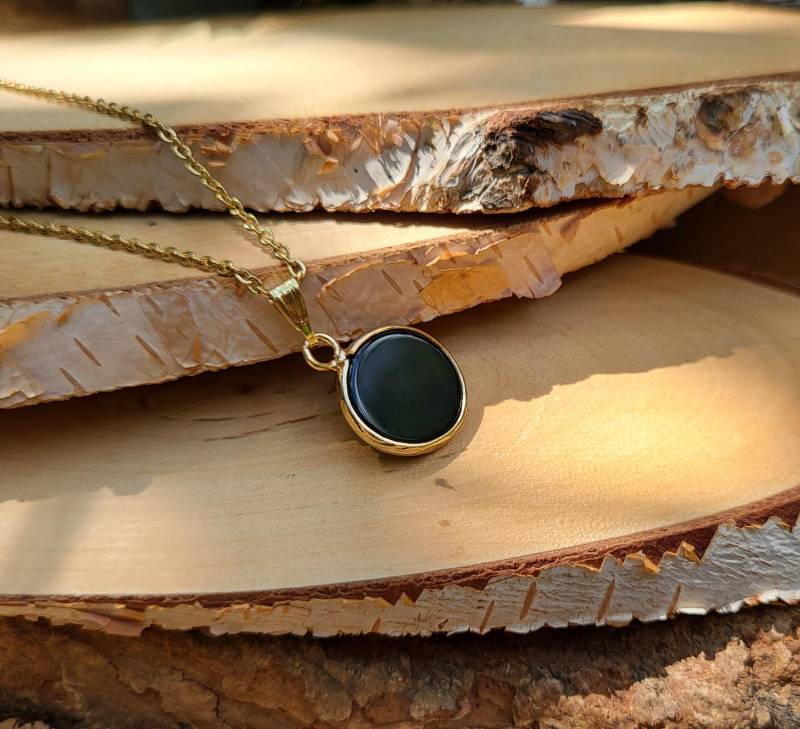Obsidian Kette Schwarz Gold Rund Edelsteinkette Obsidian Kette Schwarz Gold Rund Edelsteinkette von LacooniSchmuck