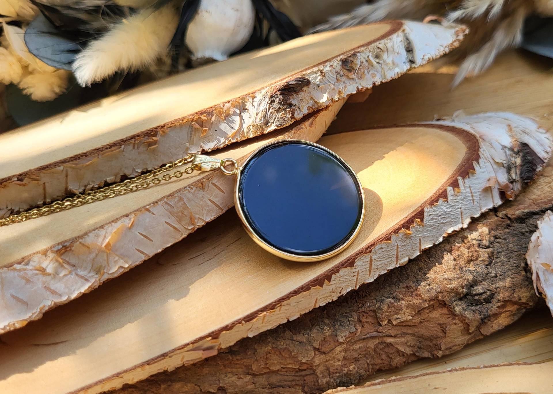 Obsidian Kette Schwarz Gold Rund Edelsteinkette Obsidian Kette Schwarz Gold Rund Edelsteinkette von LacooniSchmuck