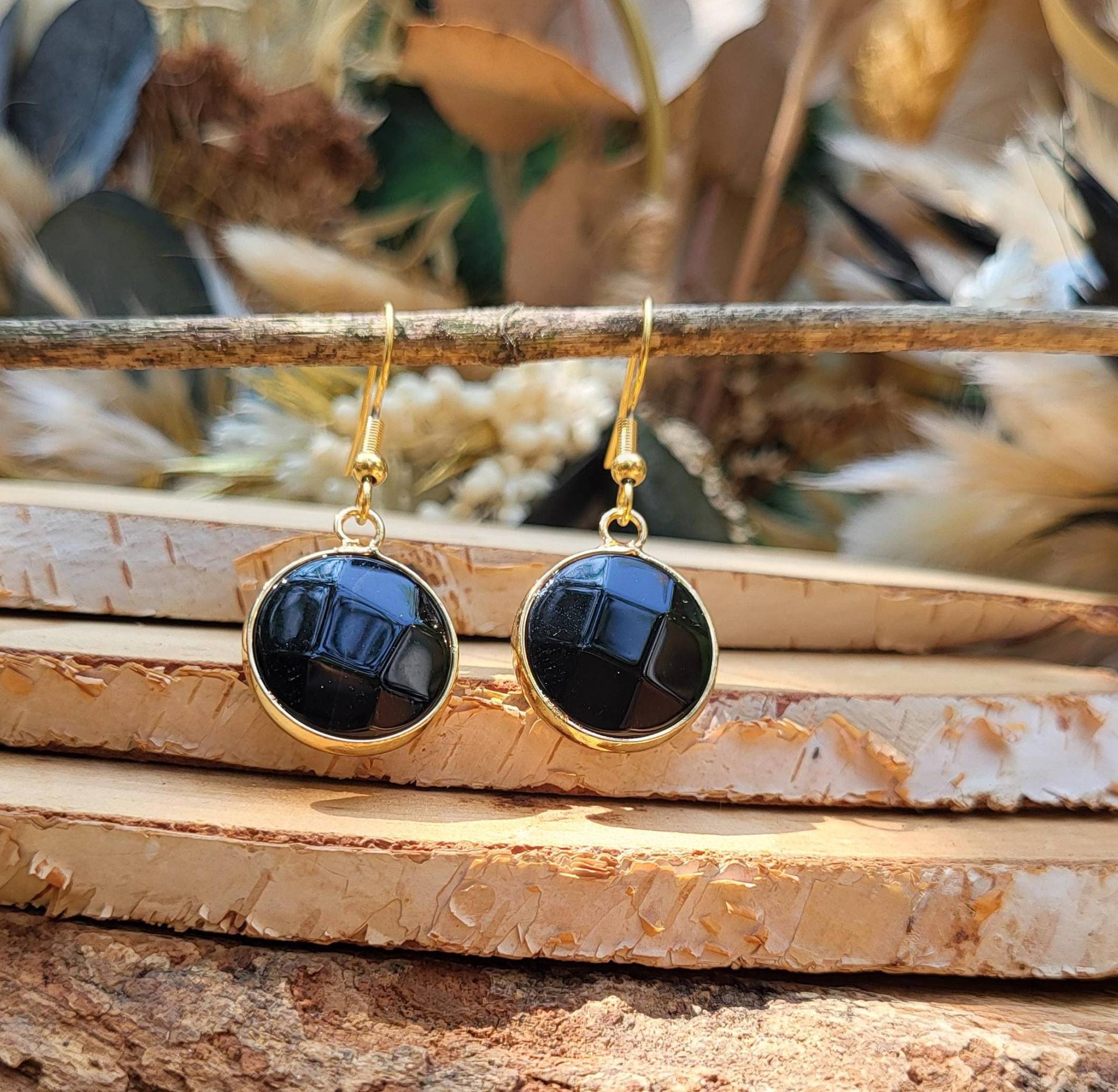 Obsidian Ohrringe Rund Schwarz Gold Edelsteinohrringe Ohrhänger Obsidian Ohrringe Rund Schwarz Gold Edelsteinohrringe Ohrhänger von LacooniSchmuck